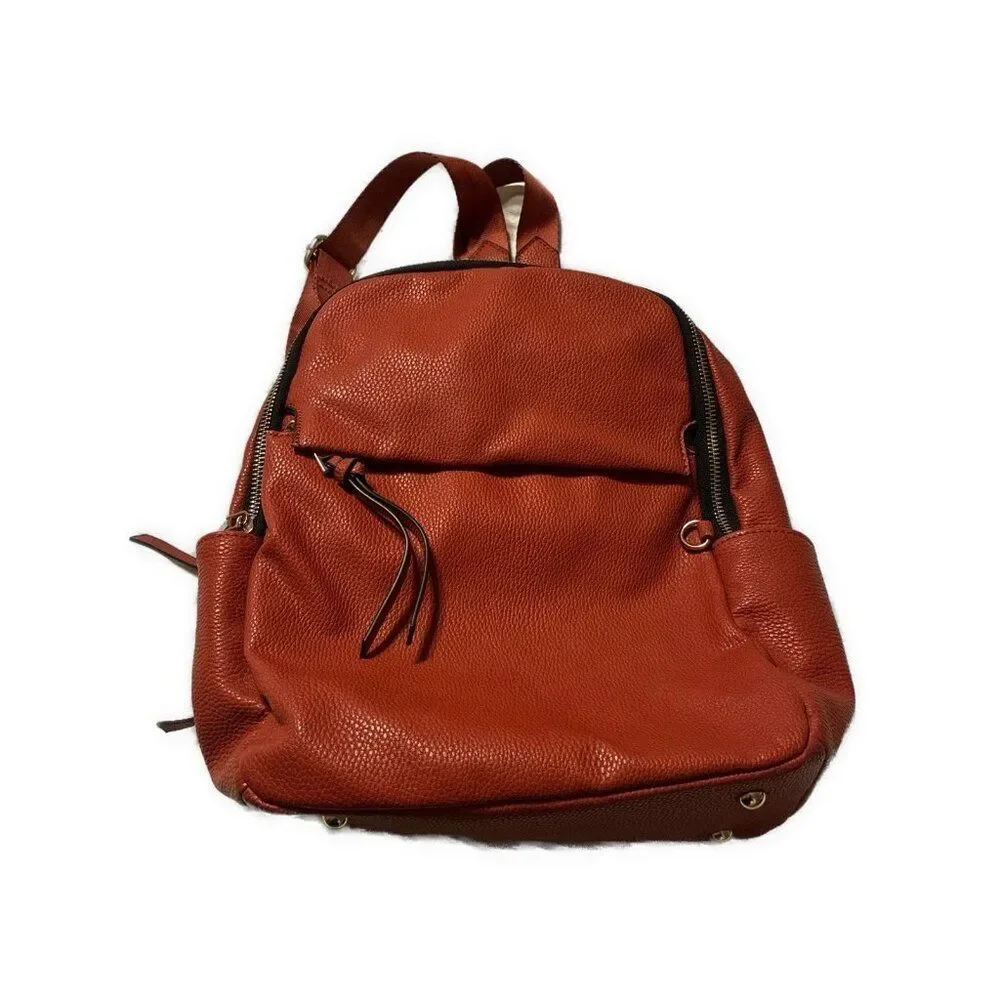 Russet Brown Red Medium Size Vegan Faux Leather Backpack